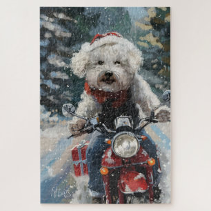 Puzzle Bichon Frise Chien équitation Moto Noël