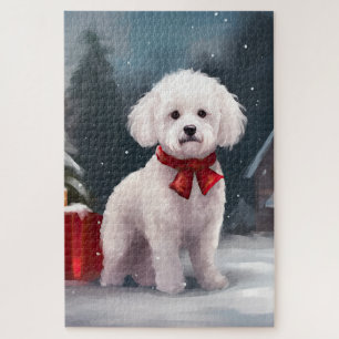 Puzzle Bichon Frise Dog à Noël de neige