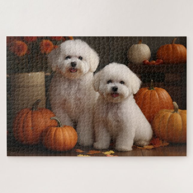 Puzzle Bichon Frise Puppy Automne Citrouille délice (Horizontal)