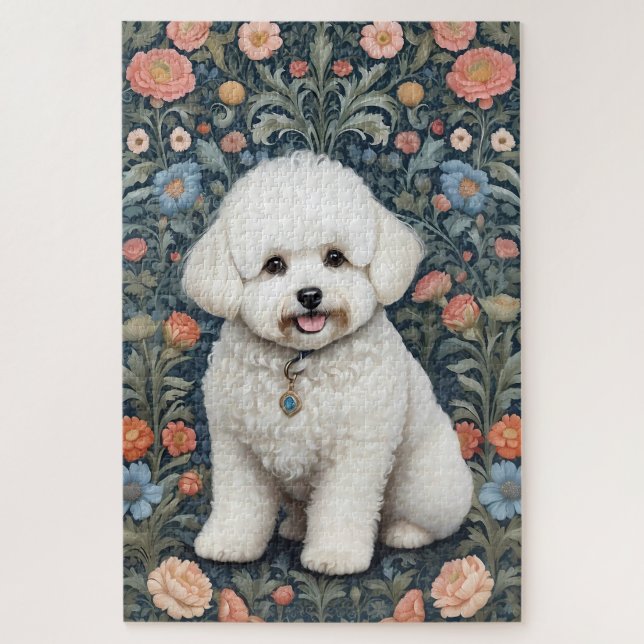 Puzzle Bichon Frisé William Morris Inspiré Floral (Vertical)