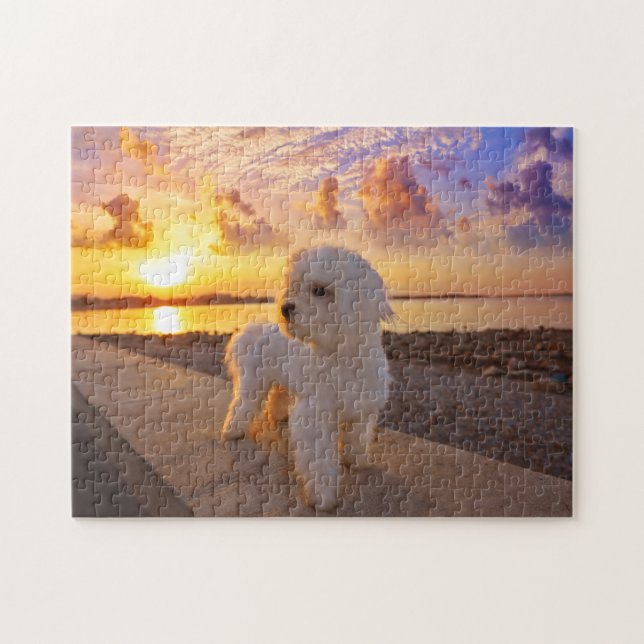 Puzzle Bichon sur la plage Votre animal de compagnie Phot (Horizontal)