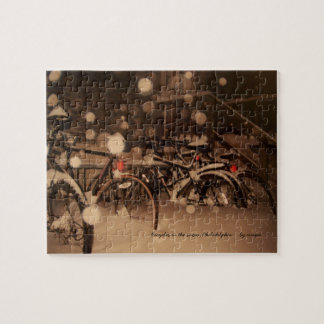 Puzzle: bicycles in the snow jigsaw puzzle
