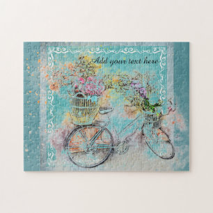 Puzzle Bicyclette avec des paniers de fleur sur la toile