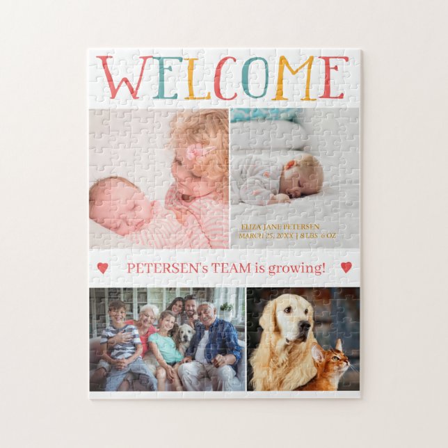 Puzzle BIENVENUE nouveau bébé naissance personnalisée pho (Vertical)