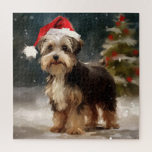 Puzzle Biewer Terrier Chien dans Noël de neige (Vertical)