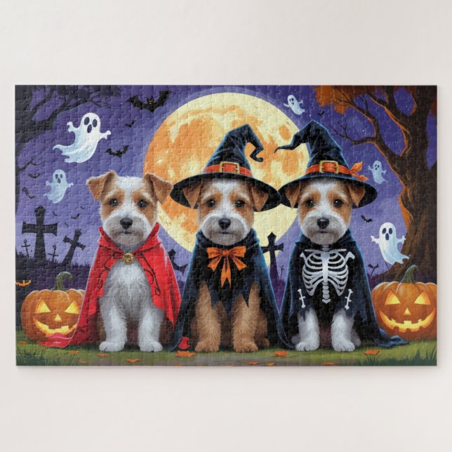 Puzzle Biewer Terrier Chiens Citrouille Halloween Funny (Horizontal)