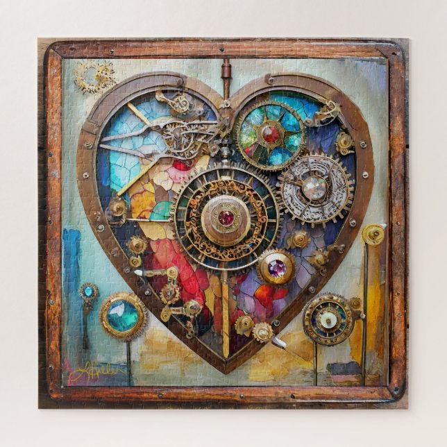 Puzzle Bijoux Et Vitrail Coeur Série Steampunk (Vertical)