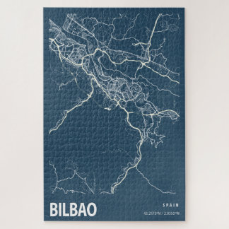 Puzzle Bilbao Espagne Plan de la ville Ligne Art bleu Imp