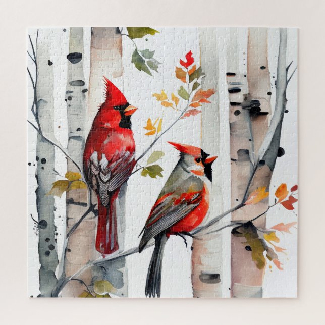 Puzzle Birch Tree et Cardinals (Vertical)