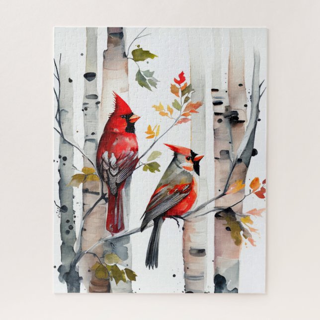 Puzzle Birch Tree et Cardinals (Vertical)