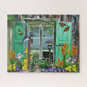 Puzzle Bird Flower Garden Rustic Shed