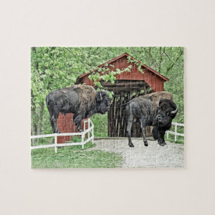 Puzzle Bison américain drôle au pont couvert