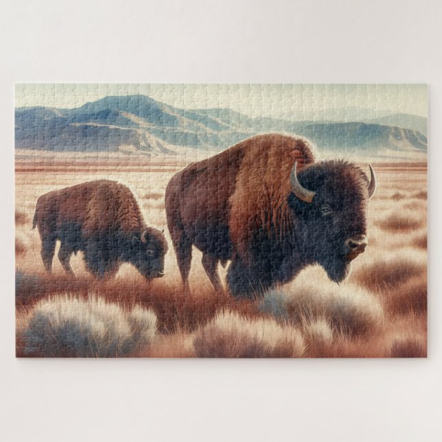 Puzzle Bison d'aquarelle sur les plaines (Horizontal)