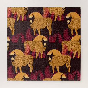 Puzzle Bison Haute herbe : Motif de terrain.