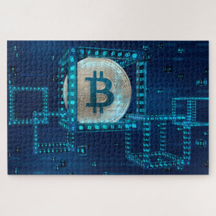 Puzzle Bitcoin Cryptomonnaie Blockchain Blue Silver