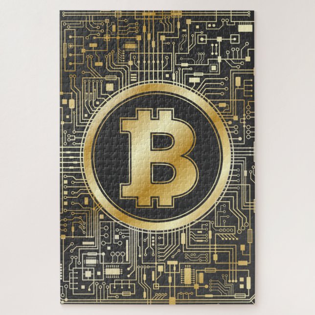 Puzzle Bitcoin Logo Crypto Circuit Board Cryptomonnaie (Vertical)