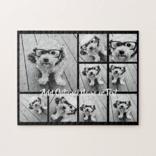 Puzzle Black 9 Photo Square Collage - with script white