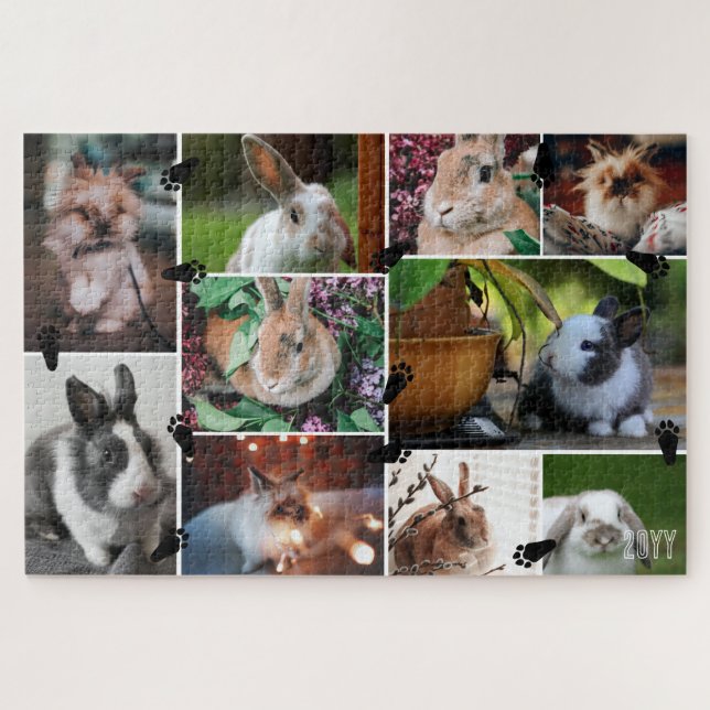 Puzzle Black Bunny Paws Ajouter Année 10 Photo Collage (Horizontal)