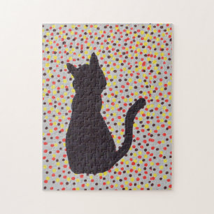 Puzzle - Black Cat Against Coloured Dots