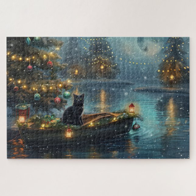 Puzzle Black Cat Christmas Festive Voyage (Horizontal)
