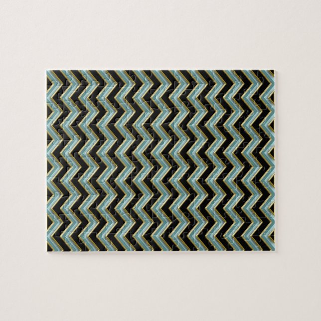 Puzzle Black Gold Turquoise ZigZag (Horizontal)
