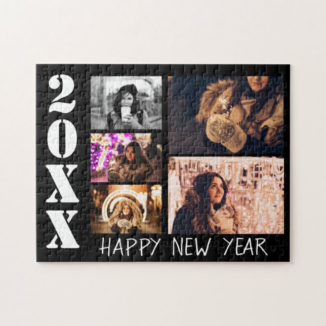 Puzzle Black Happy New Year 2023 5 Photo Collage (Horizontal)