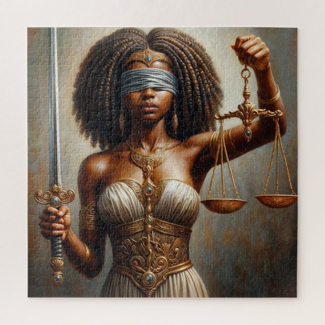 Puzzle Black Lady Justice With Scales and Blindfold (Vertical)