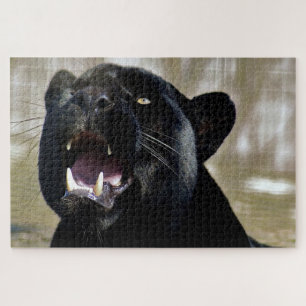 Puzzle Black Panther with teeth showing and yellow eyes