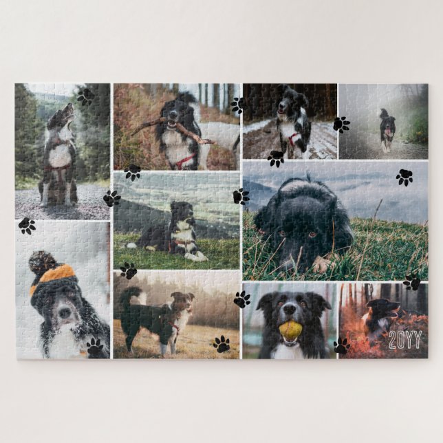 Puzzle Black Paws Ajouter Année 10 Pet photo Collage (Horizontal)