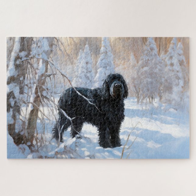 Puzzle Black Russian Terrier Laisser neiger Noël (Horizontal)