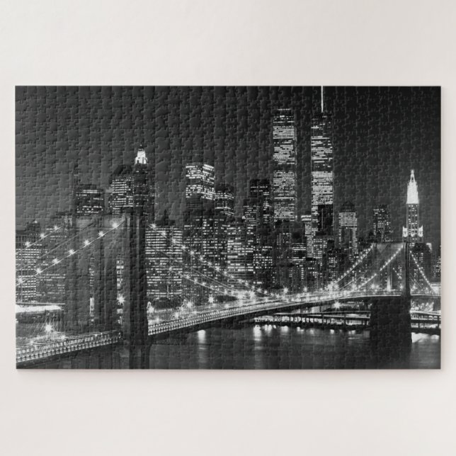 Puzzle Black White Brooklyn Bridge Nuit de New York (Horizontal)