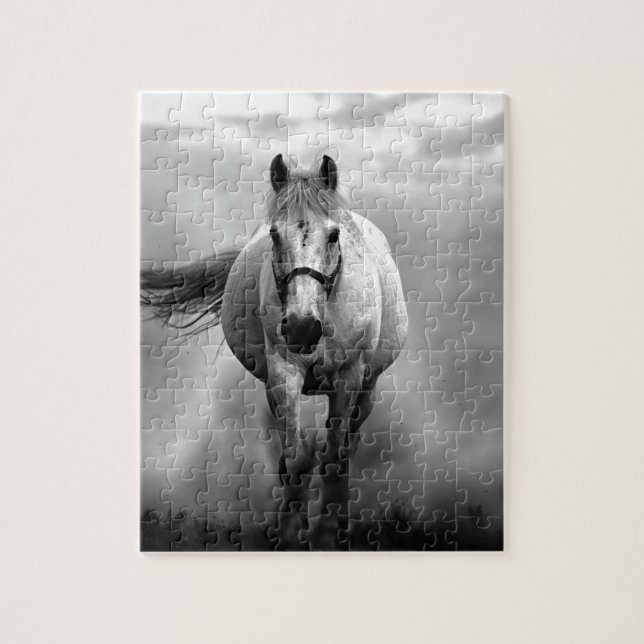 Puzzle Black White Runse Horse Freedom (Vertical)