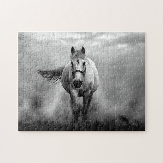 Puzzle Black White Runse Horse Freedom (Horizontal)
