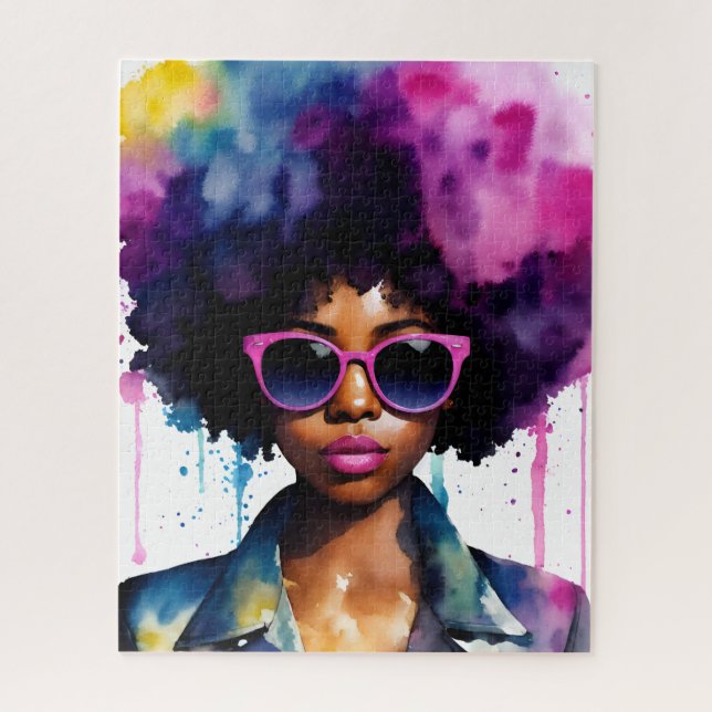 Puzzle Black Woman Afra Cheveux et lunettes de soleil Rai (Vertical)