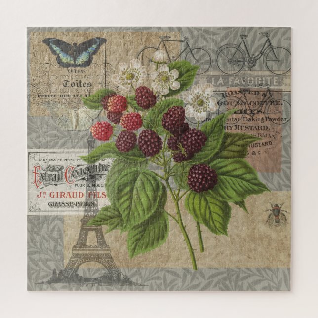 Puzzle Blackberries Floral Garden Flower Papillon Art (Vertical)