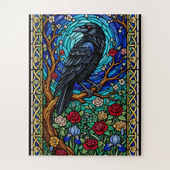 Puzzle Blackbird Garden Vitrail Corvid Corvid Raven (Vertical)