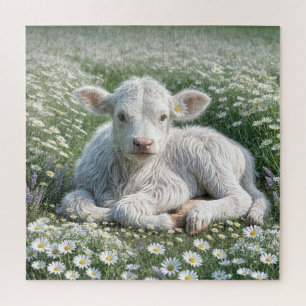 Puzzle Blanc Écossais Haut-Calf Dans Le pré De Daisy