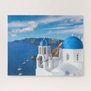 Puzzle Bleu Cupola Eglise Océan Vue Oia Santorin Grèce