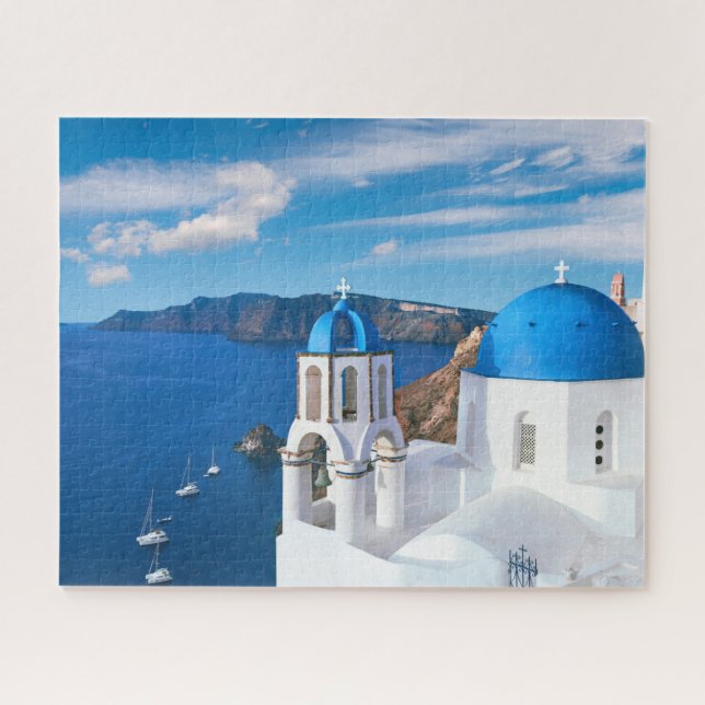 Puzzle Bleu Cupola Eglise Océan Vue Oia Santorin Grèce (Horizontal)