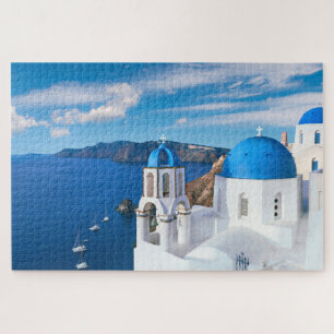 Puzzle Bleu Cupola Eglise Océan Vue Oia Santorin Grèce