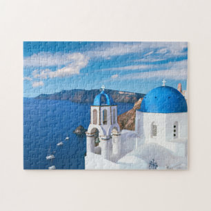 Puzzle Bleu Cupola Eglise Océan Vue Oia Santorin Grèce