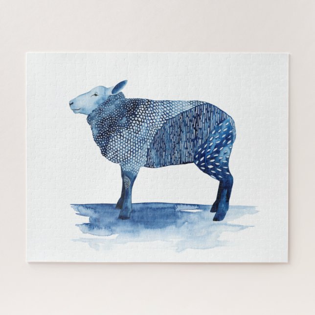 Puzzle Bleu de cobalt Animaux de ferme - Moutons (Horizontal)