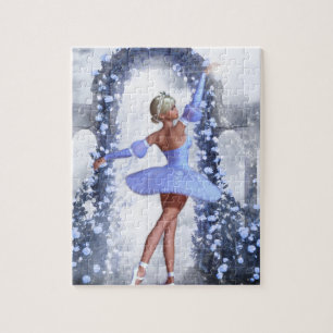 Puzzle Bleu et blanc imaginaire ballerine avec fleurs ros