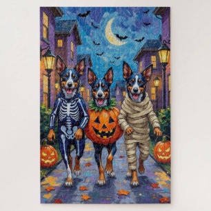 Puzzle Bleu Heeler Chiens Trick-or-Treating in Halloween 