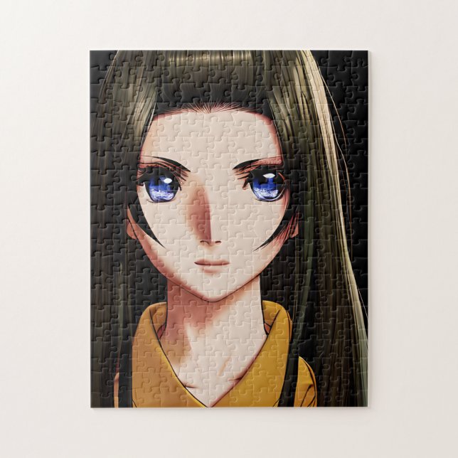 Puzzle Bleu teint Brunette Anime Girl Cartoon (Vertical)
