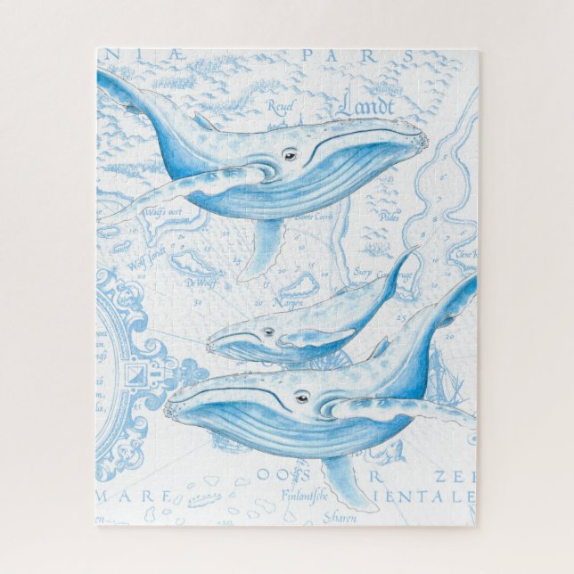 Puzzle Bleu Whales Famille Blanc (Vertical)
