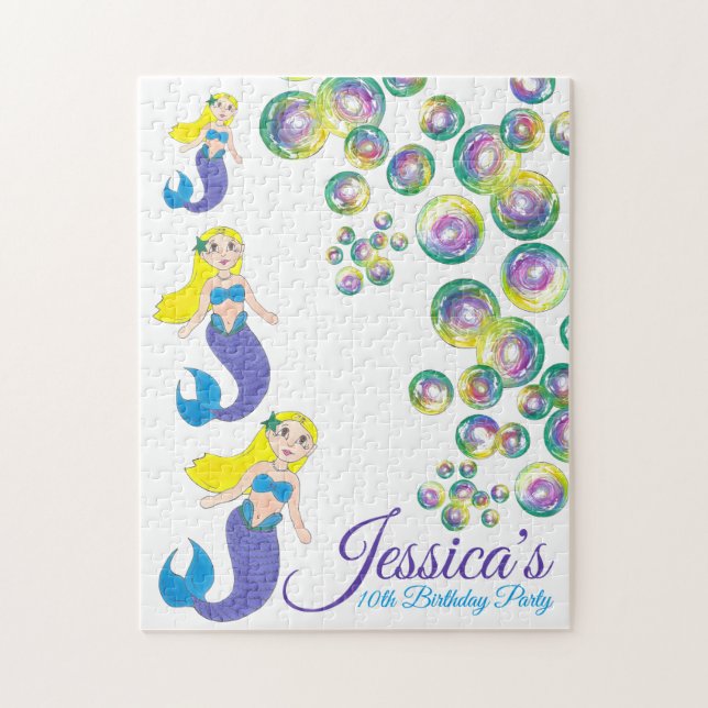 Puzzle Blonde natation Sirène Anniversaire fête Splash (Vertical)