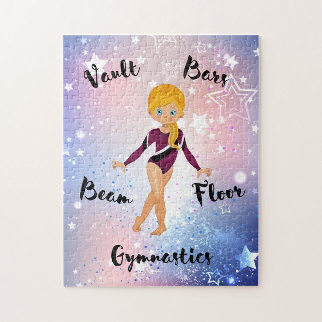 Puzzle Blonde Star Gymnaste, Yeux Bleus, Léotard Bourgogn (Vertical)