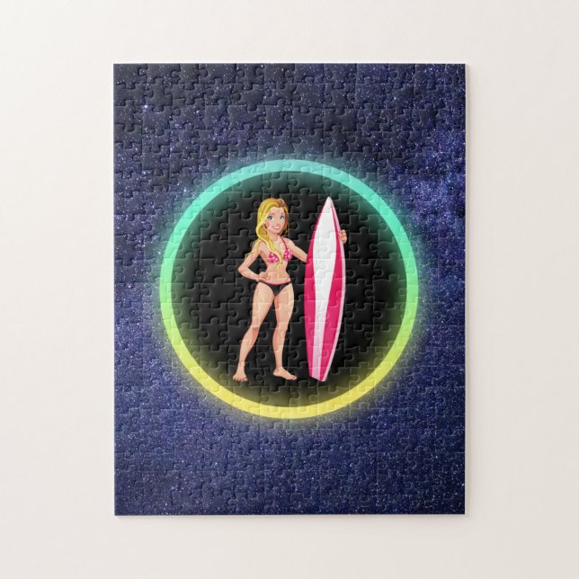 Puzzle Blonde Surfer Adolescent Girl Galaxy (Vertical)