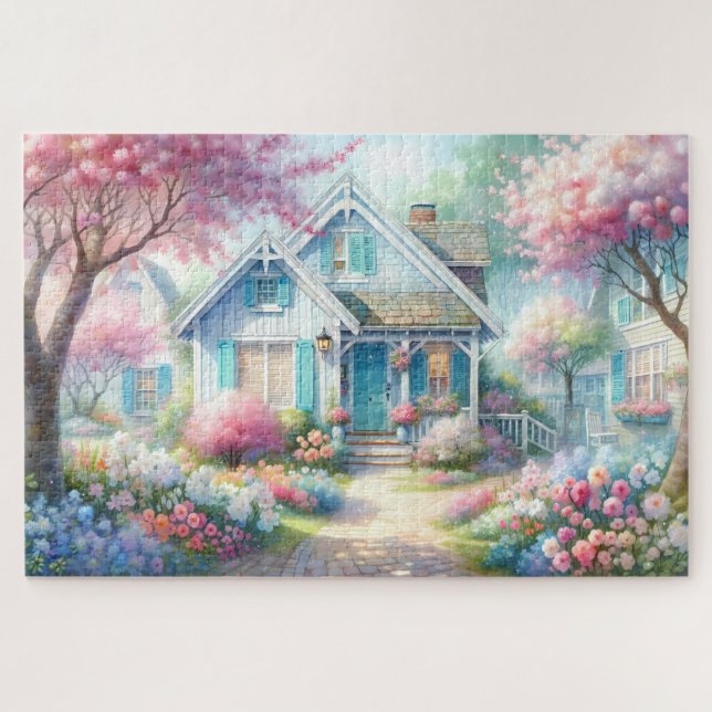 Puzzle Blossom Lane Blue Cottage Garden (Horizontal)